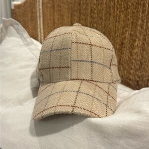 Woven Plaid Beige Baseball Cap